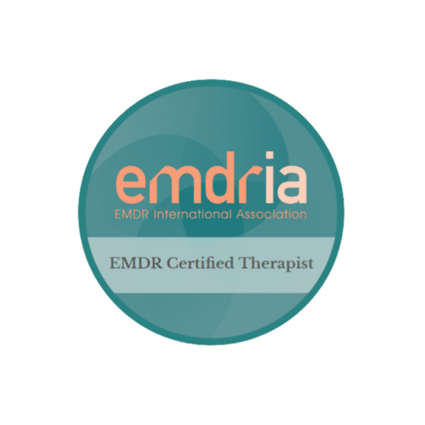 A teal circular badge reading 
